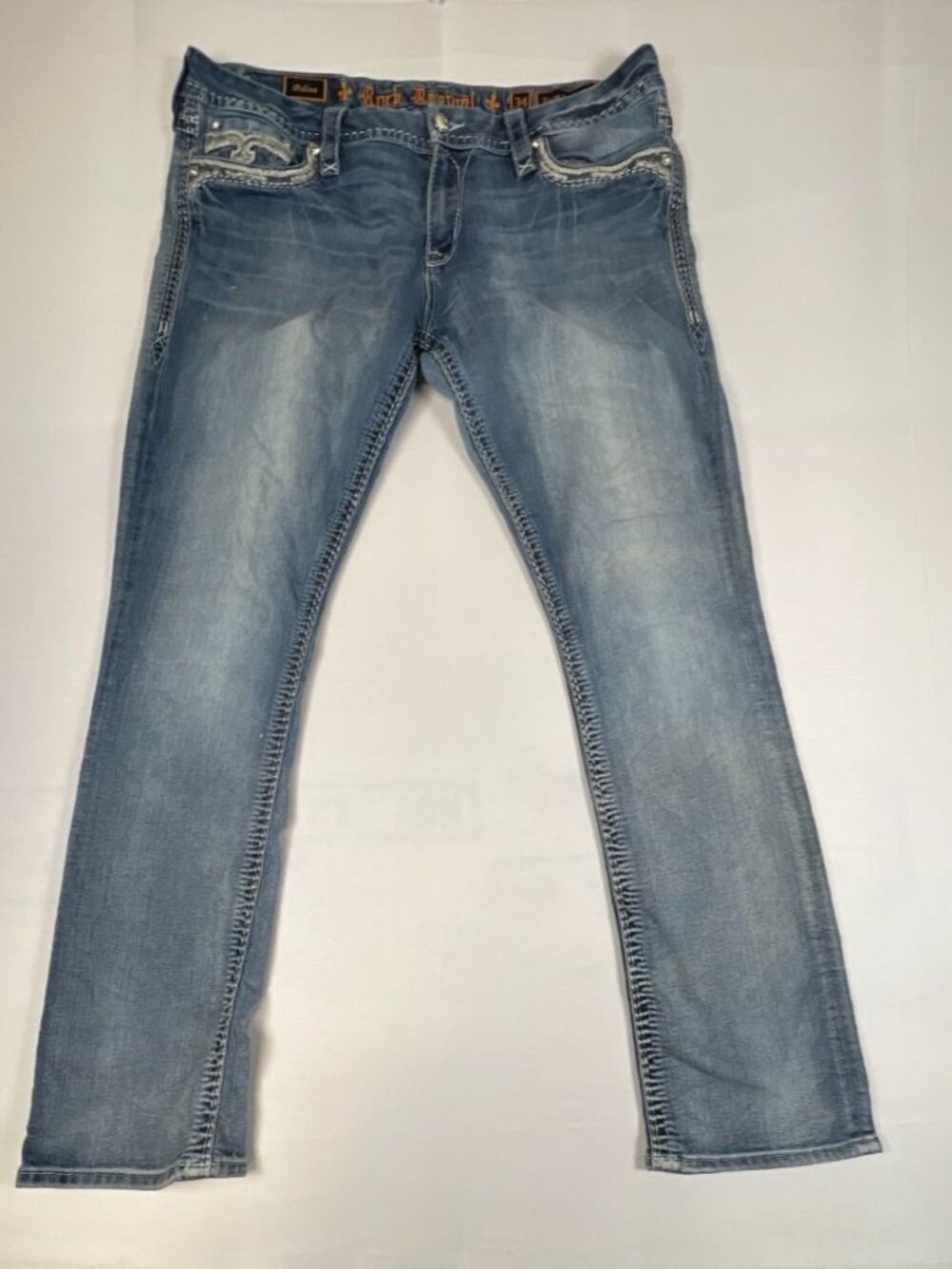 Rock Revival Women 34 Melina Easy Straight Blue Embellished Denim